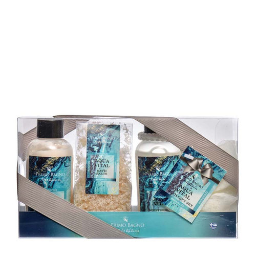 Aqua Vital Body Lotion 140ml, Body Wash 140ml, Bath Salts 200gr & Sponge