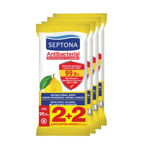 Antibacterial Wipes Lemon 15Τεμ. (2+2 Δώρο)