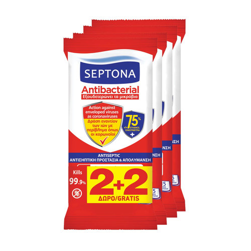 Antibacterial Wipes Ethanol 75% 15Τεμ. (2+2 Δώρο)